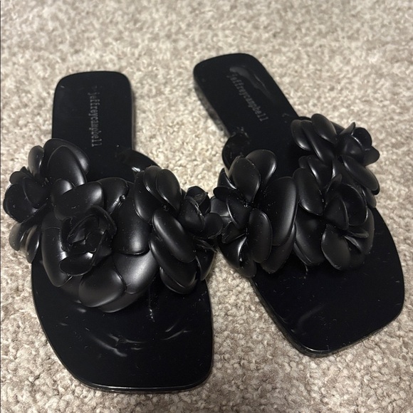 Jeffrey Campbell Floral  jelly slide sandals in black matte embellished flowers - Picture 2 of 7